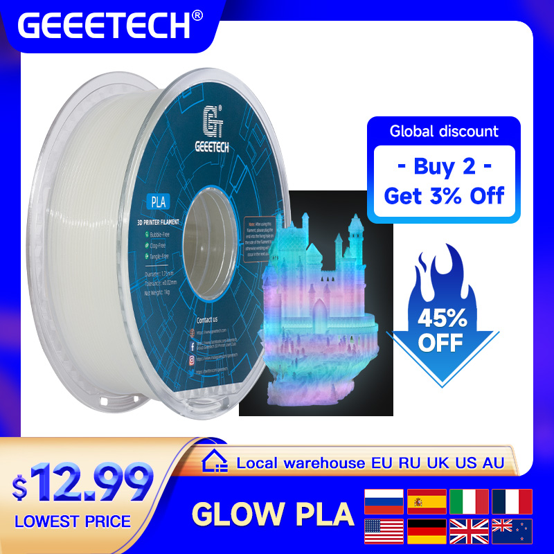 3D Printing Nylon - GEEETECH Glow PLA 1.75mm 1kg Brilha